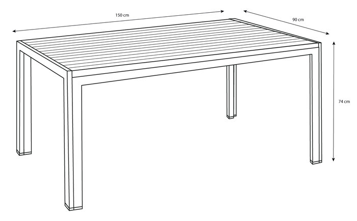 Hagebord Havanna 150 x 90 cm i aluminium og nonwood